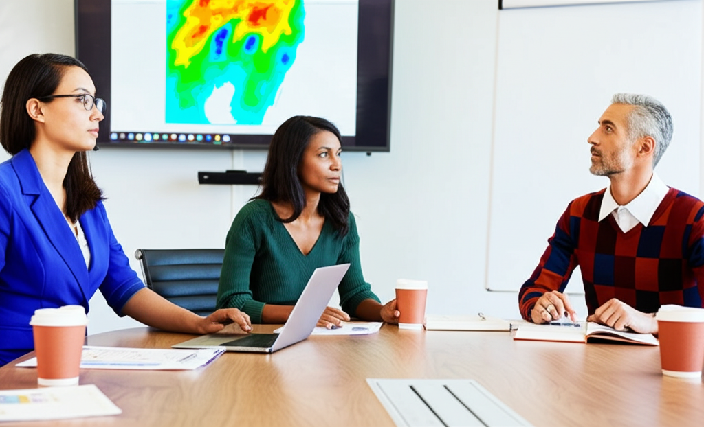 School administrators reviewing weather data