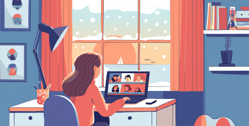 Student attending virtual class during a snow day